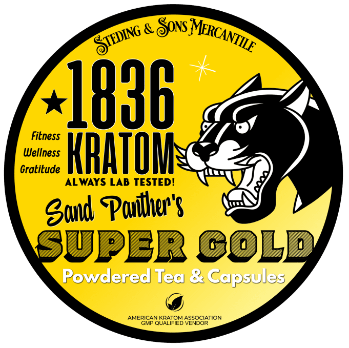 1836 Kratom Sand Panther's Super Gold 1836 Kratom Atomic Maeng Da Capsules at Whole Earth Gifts