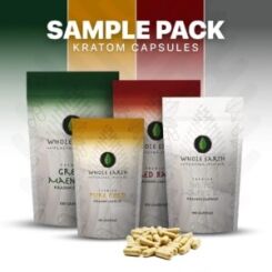 Whole Earth kratom capsule sample pack: 100 count packages of Green Maeng Da, Pure Gold, Red Bali and White Maeng Da capsules