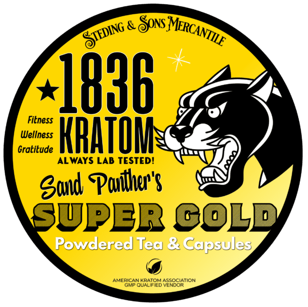 1836 Kratom Sand Panther's Super Gold 1836 Kratom Atomic Maeng Da Capsules at Whole Earth Gifts