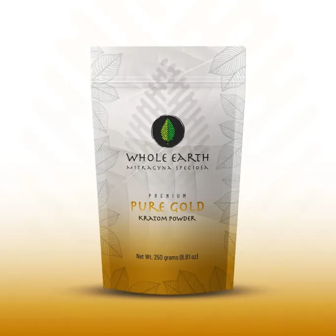 Whole Earth Pure Gold Kratom Powder, 250 gram package, front